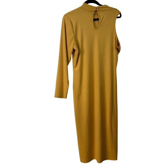 Ashley Stewart Mock Neckline One Sleeve Mustard Yellow Midi Dress Size 1X - Picture 7 of 10